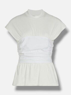Interior Women's Ivory Crewneck Short Sleeve The Binder Blouse Top Size S